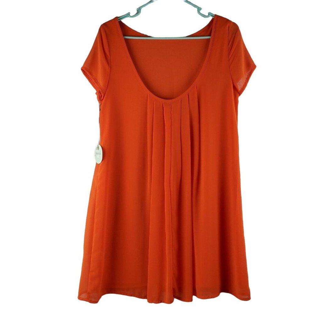 Pearle 88 Orange Pleated Mini Scoopback Mini Dress PR1023 USA Sz S NWT - Picture 3 of 5